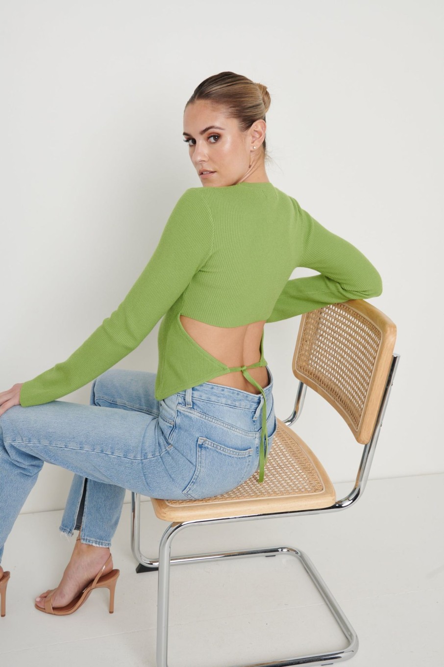 Clothing Pretty Lavish | Jayla Tie Back Knit Top Green