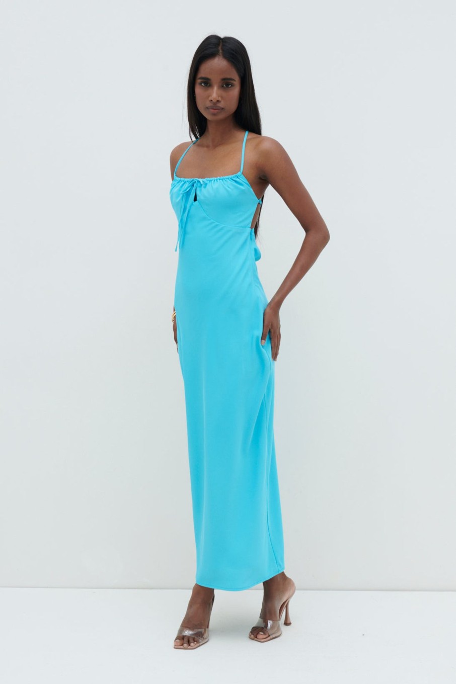 Clothing Pretty Lavish | Gia Tie Midaxi Dress Santorini Blue