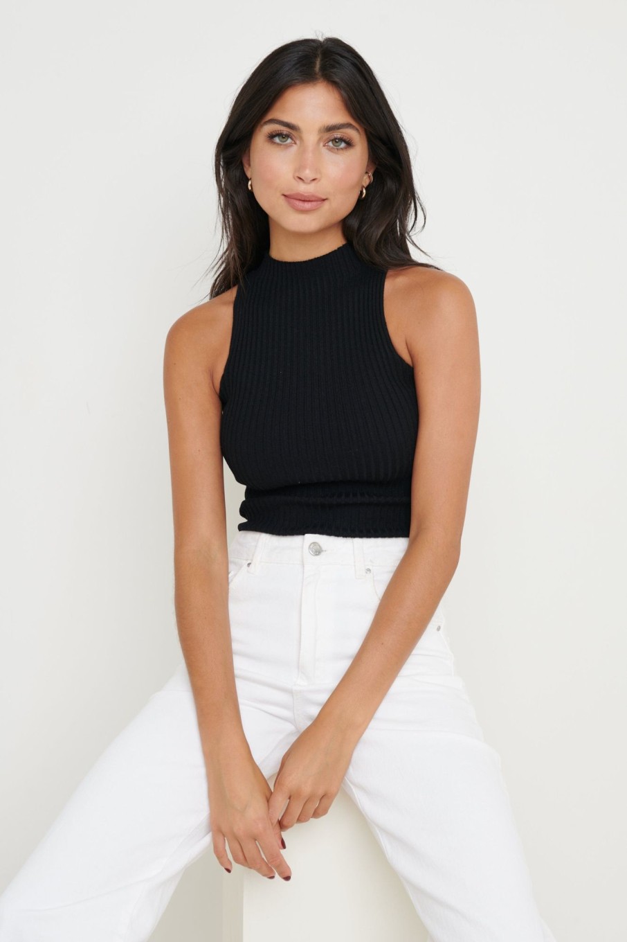 Clothing Pretty Lavish | Abbey Sleeveless Grown Neck Top Black