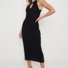 Clothing Pretty Lavish | Isla Cut Out Midaxi Knit Dress Black