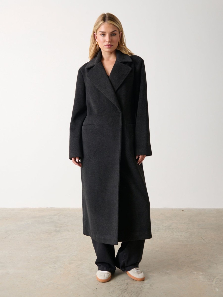 Clothing Pretty Lavish | Ezra Boxy Collared Coat Charcoal