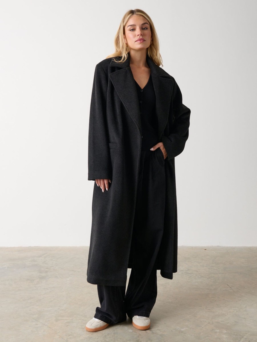 Clothing Pretty Lavish | Ezra Boxy Collared Coat Charcoal