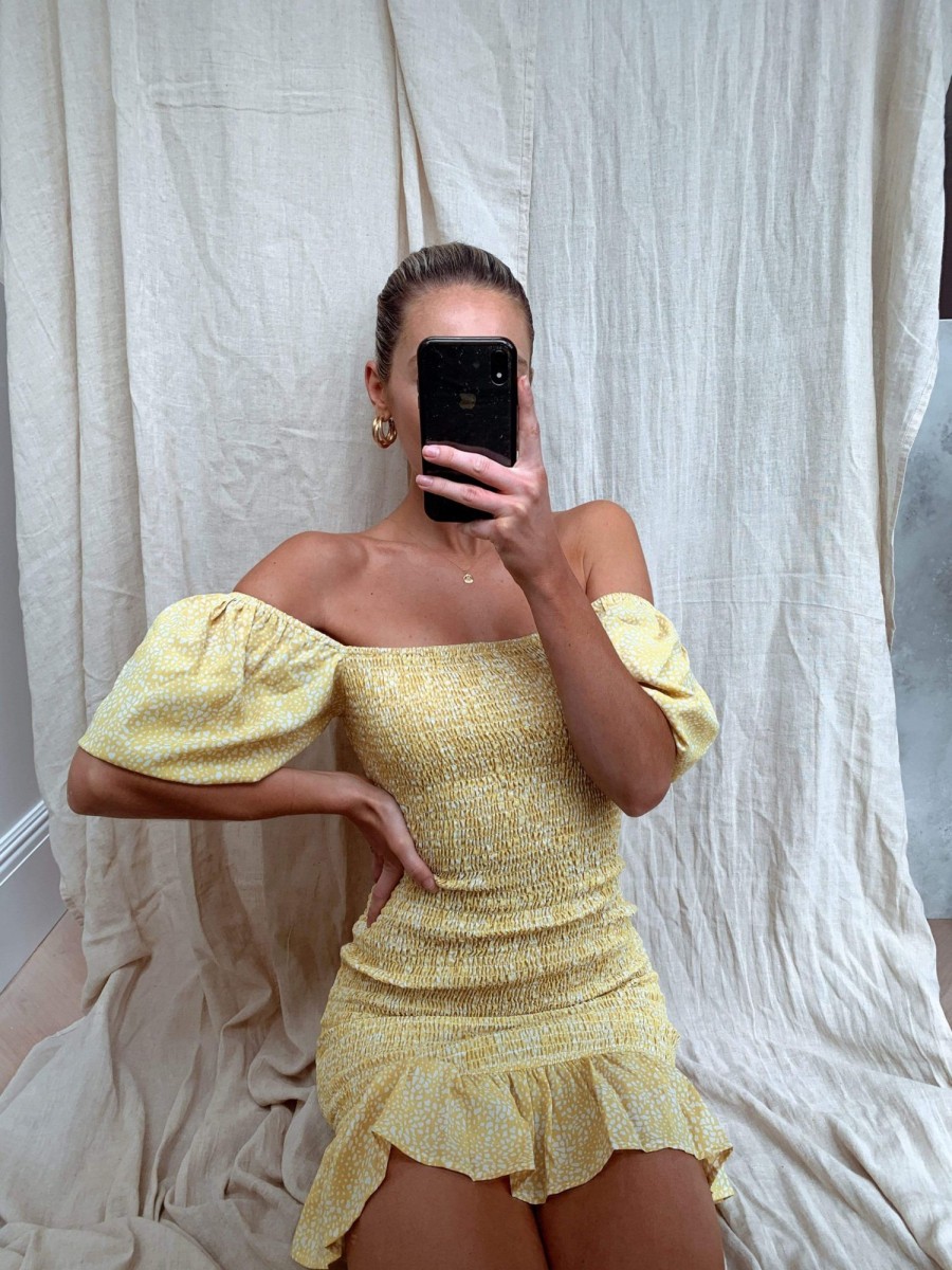 Clothing Pretty Lavish | Libby Mini Shirred Dress Yellow