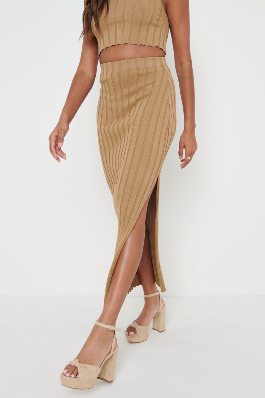 Clothing Pretty Lavish | Auden Rib Knit Skirt Camel