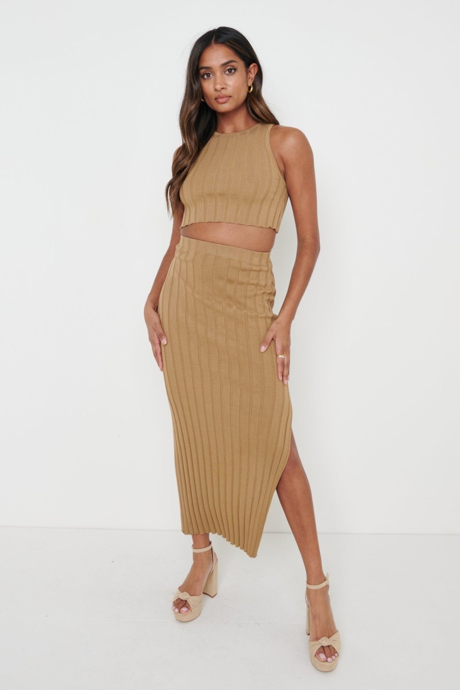 Clothing Pretty Lavish | Auden Rib Knit Skirt Camel