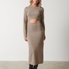 Clothing Pretty Lavish | Elena Cut Out Knit Midaxi Dress Mushroom