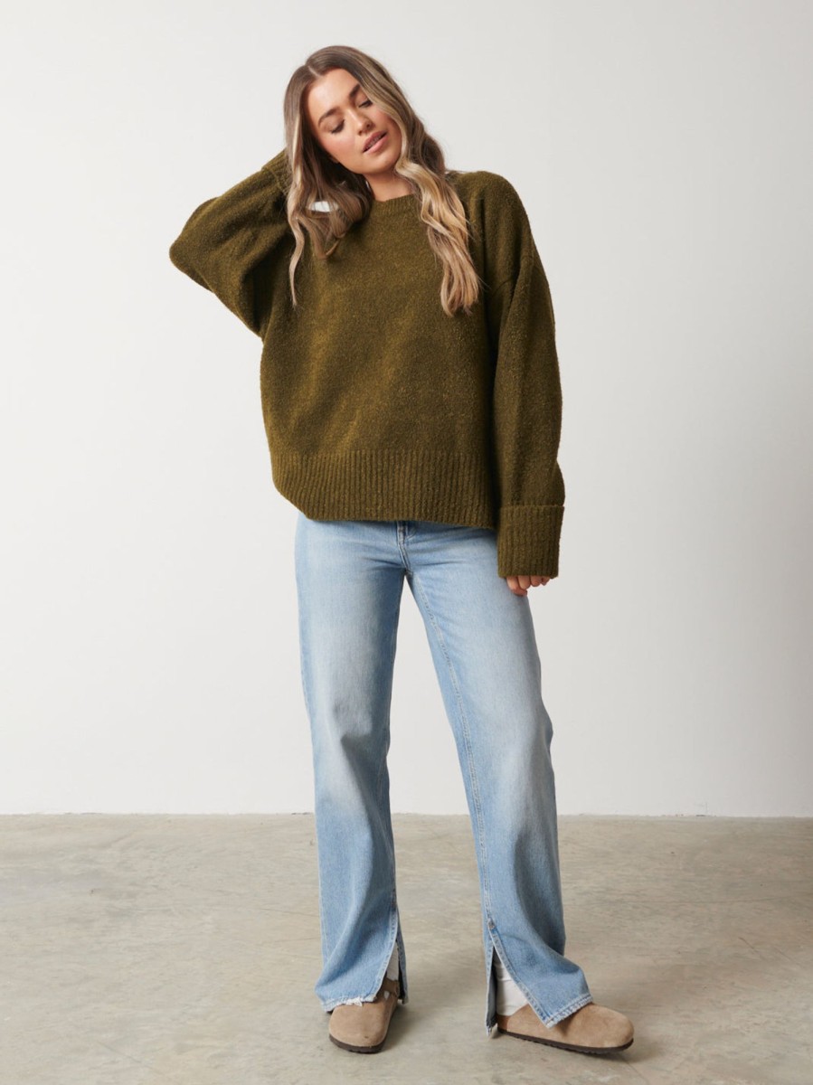 Clothing Pretty Lavish | Camille Oversized Borg Jumper Khaki