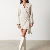 Clothing Pretty Lavish | Arielle Wrap Tie Blazer Dress Cream