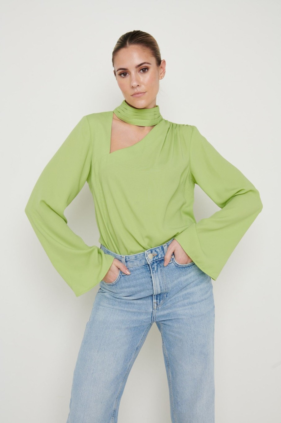 Clothing Pretty Lavish | Athene Cut Out Blouse Green