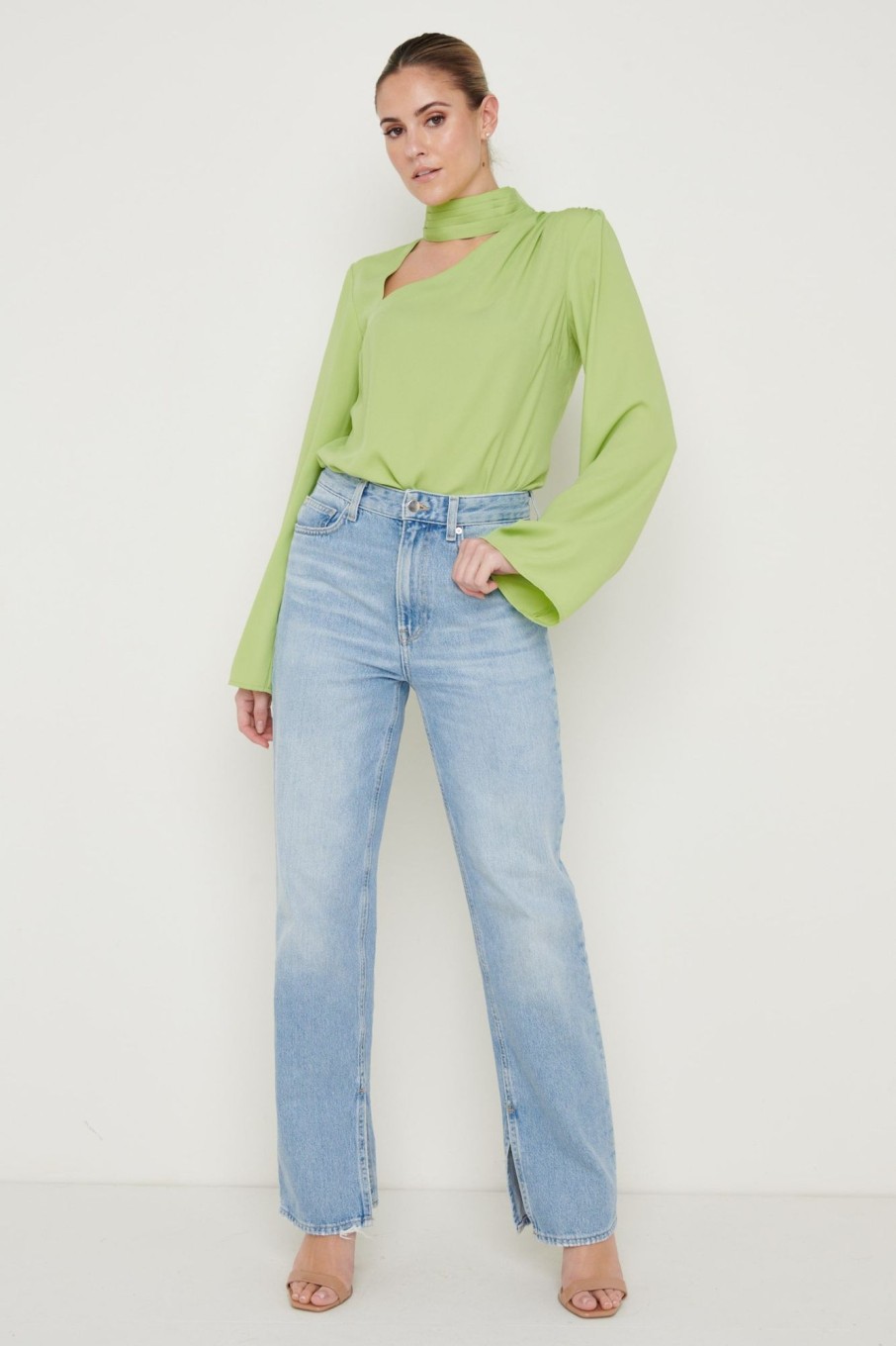 Clothing Pretty Lavish | Athene Cut Out Blouse Green