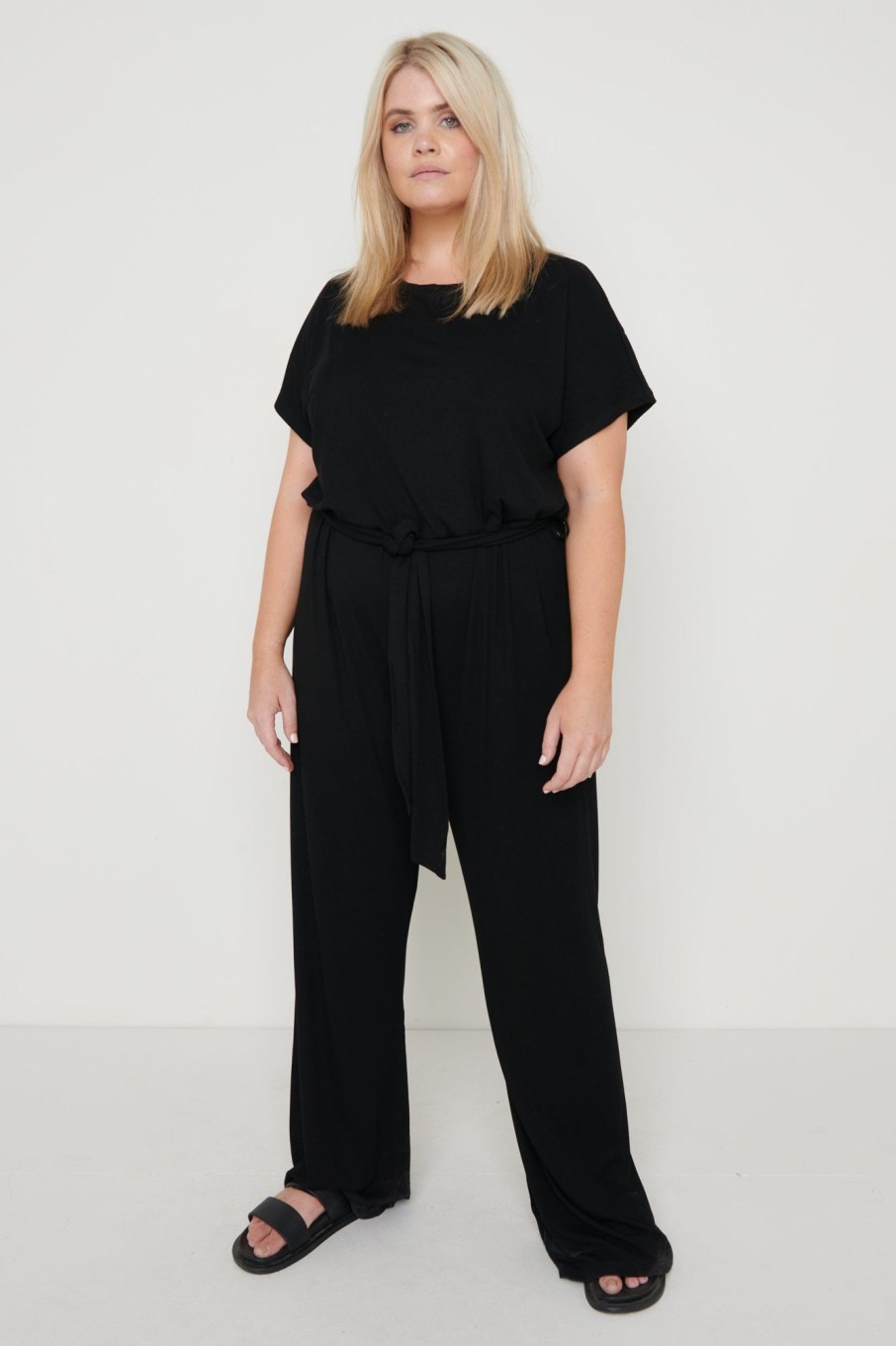 Clothing Pretty Lavish | Curve Claude Ribbed Loungewear Jumpsuit Black