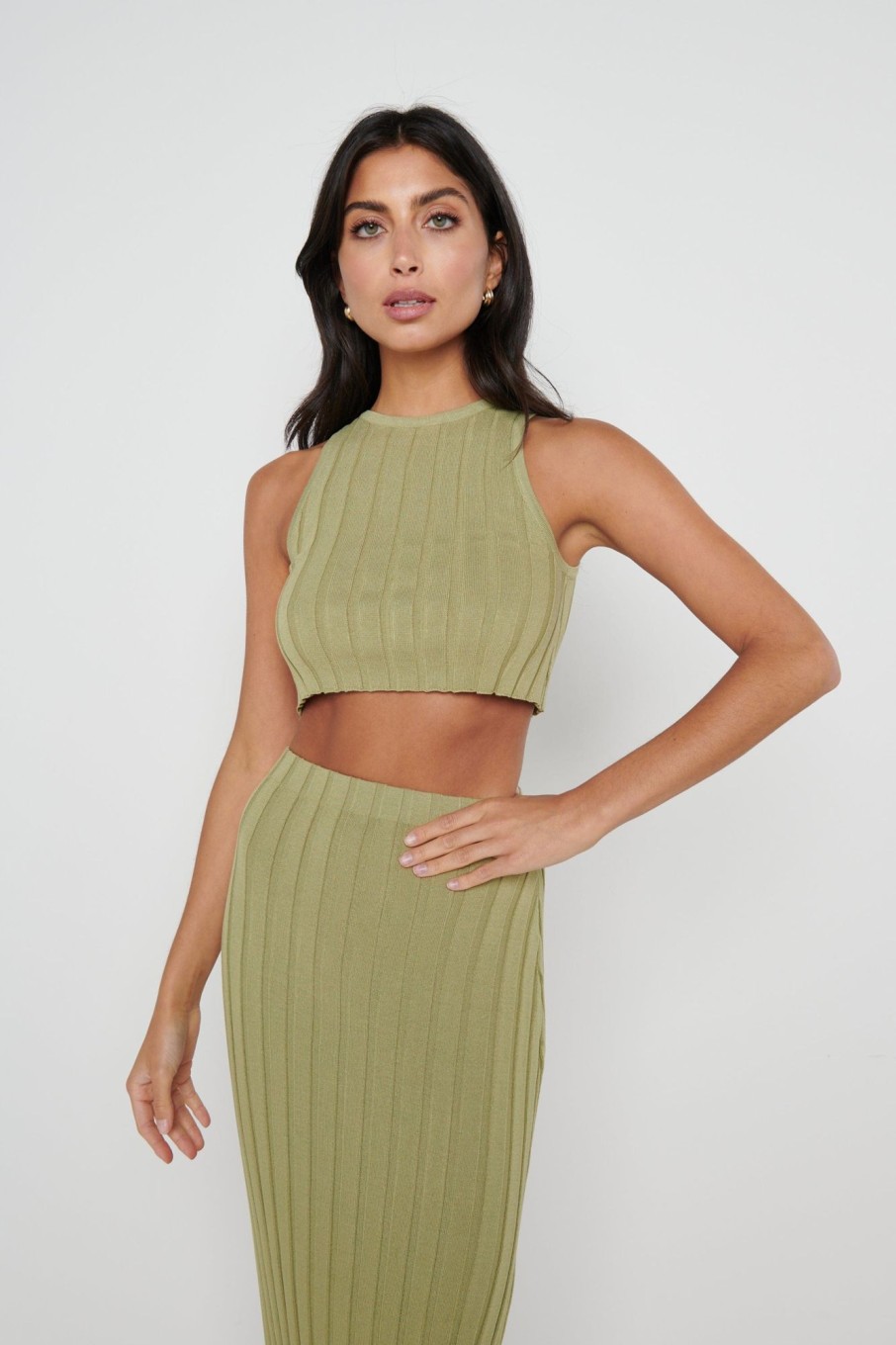 Clothing Pretty Lavish | Auden Rib Knit Crop Top Olive