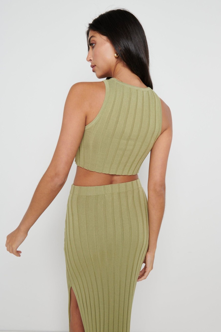 Clothing Pretty Lavish | Auden Rib Knit Crop Top Olive