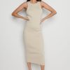 Clothing Pretty Lavish | Billie Ribbed Racer Midi Dress Beige