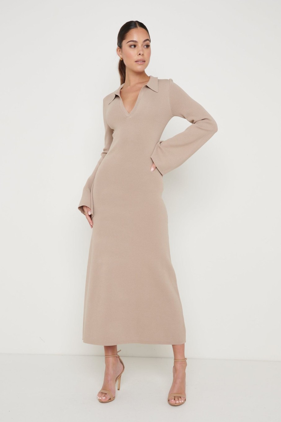 Clothing Pretty Lavish | Hayden Knit Midaxi Dress Taupe