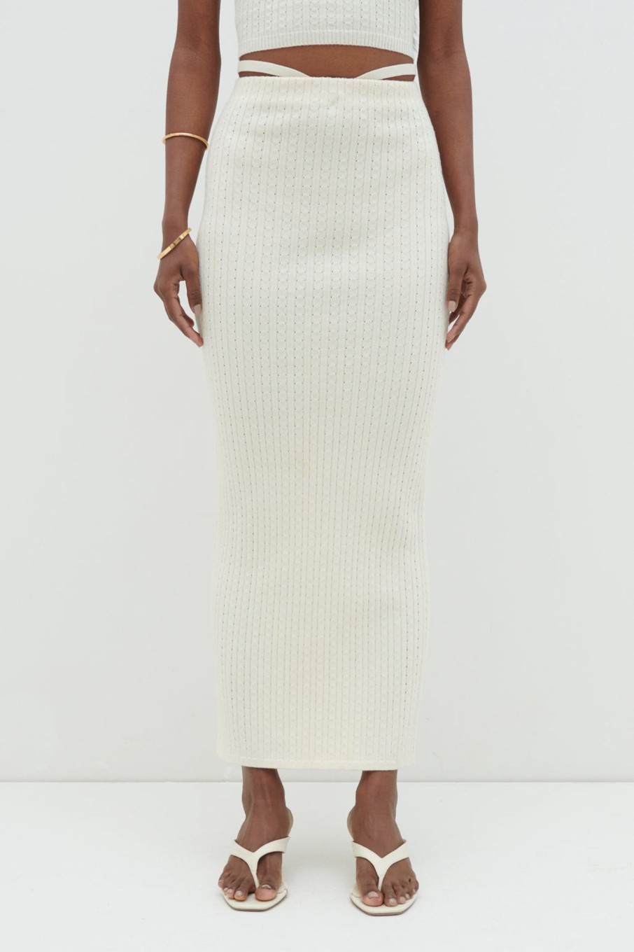 Clothing Pretty Lavish | Poppy Tie Detail Knit Skirt Cream