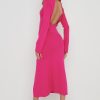 Clothing Pretty Lavish | Brielle High Neck Midaxi Knit Dress Pink