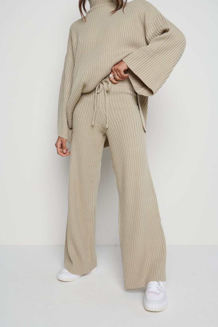 Clothing Pretty Lavish | Lina Ribbed Trousers Stone