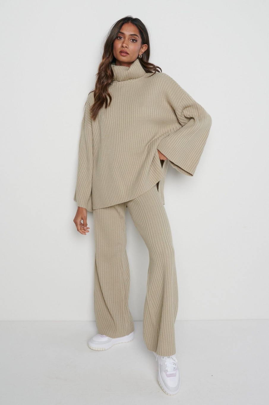 Clothing Pretty Lavish | Lina Ribbed Trousers Stone