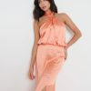 Clothing Pretty Lavish | Sammie Knot Halter Neck Maxi Dress Orange