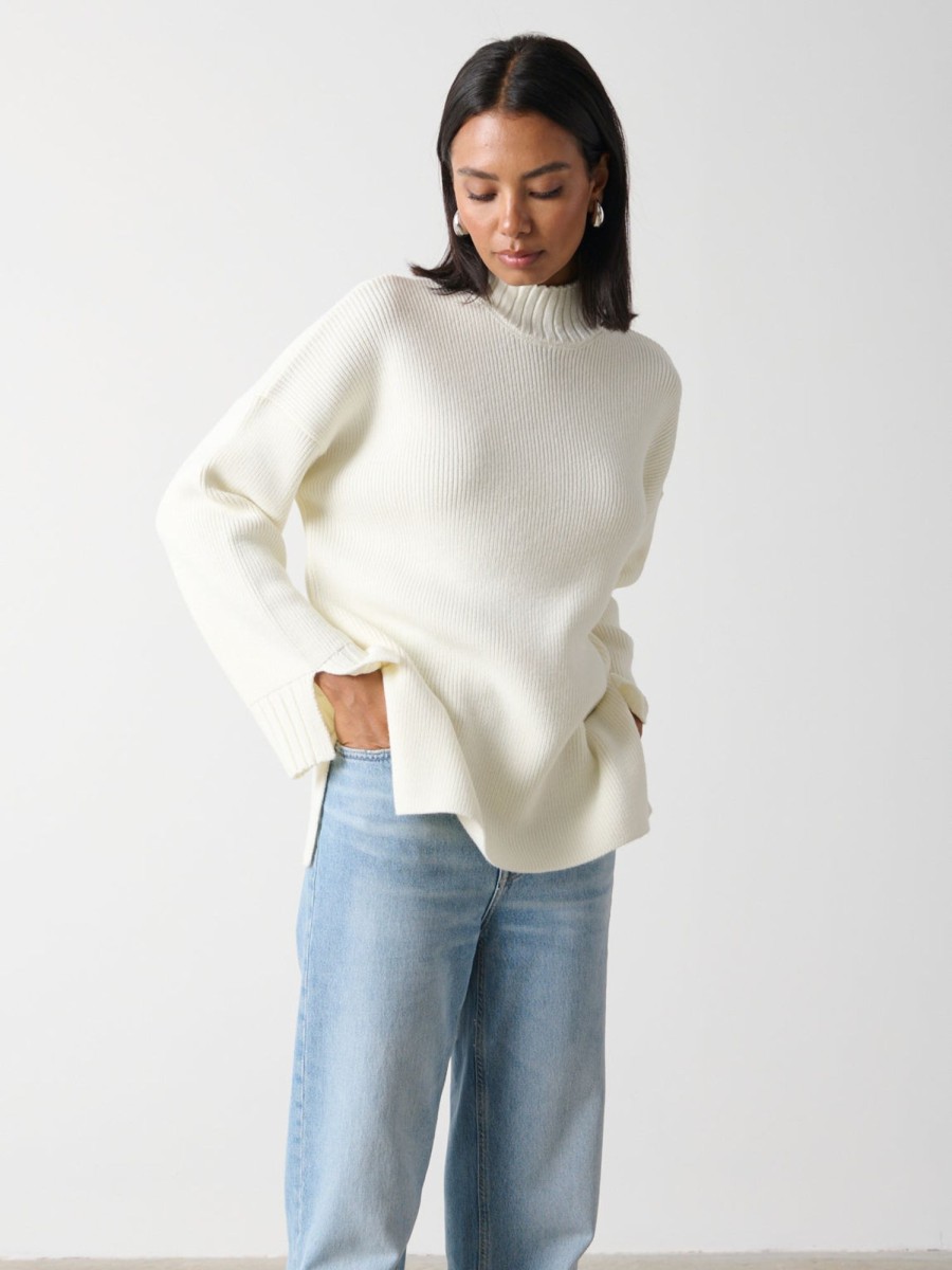 Clothing Pretty Lavish | Amory Grown Neck Knit Jumper Cream