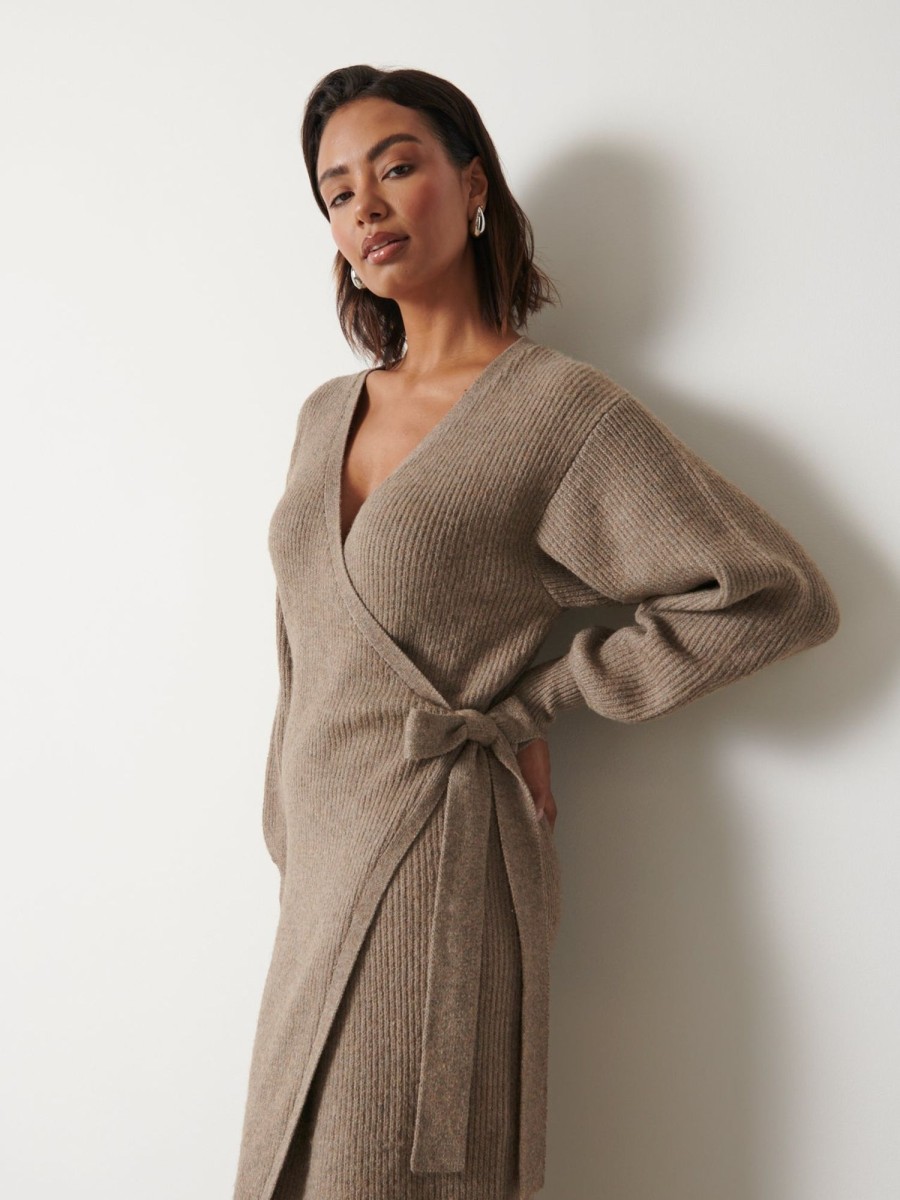 Clothing Pretty Lavish | Kinsley Ribbed Wrap Dress Mushroom