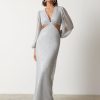 Clothing Pretty Lavish | Zaya Plisse Metallic Maxi Dress Silver