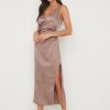 Clothing Pretty Lavish | Sadie Recycled Satin Split Dress Mocha