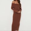 Clothing Pretty Lavish | Soreya Bardot Knit Dress Brown