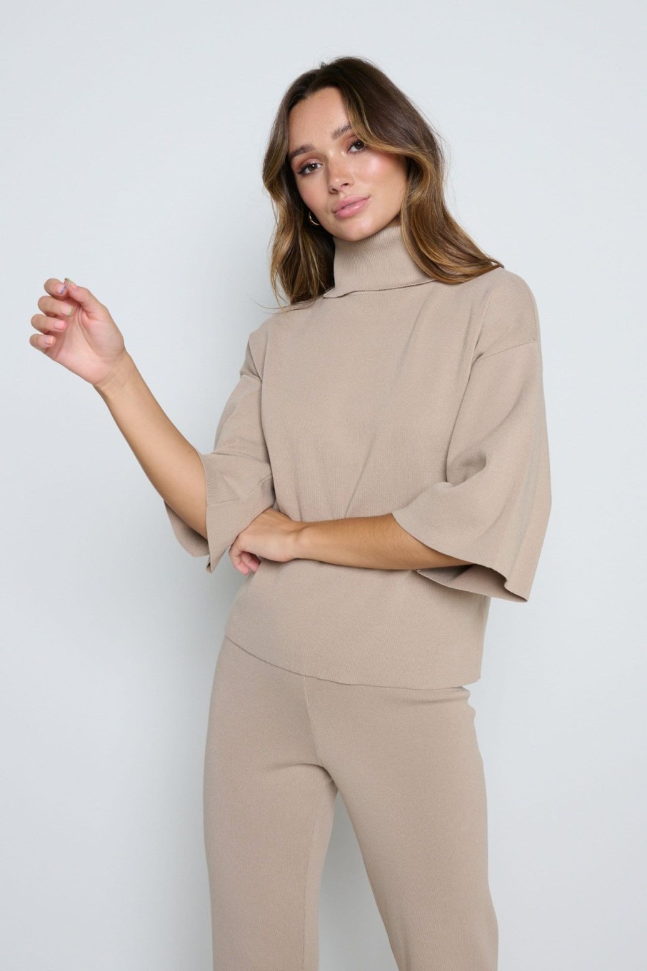 Clothing Pretty Lavish | Hayden Kimono Sleeve Jumper Beige