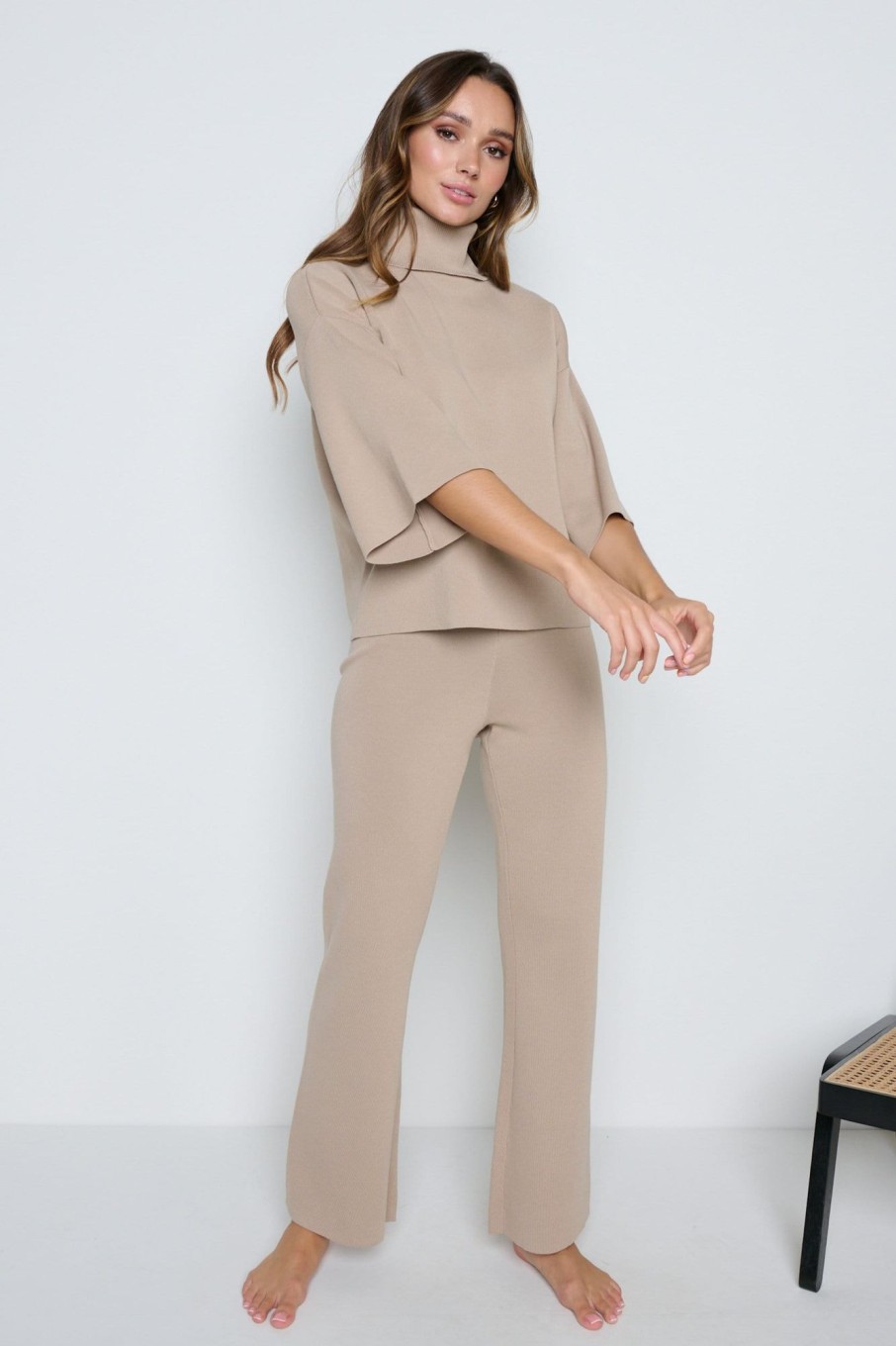 Clothing Pretty Lavish | Hayden Kimono Sleeve Jumper Beige