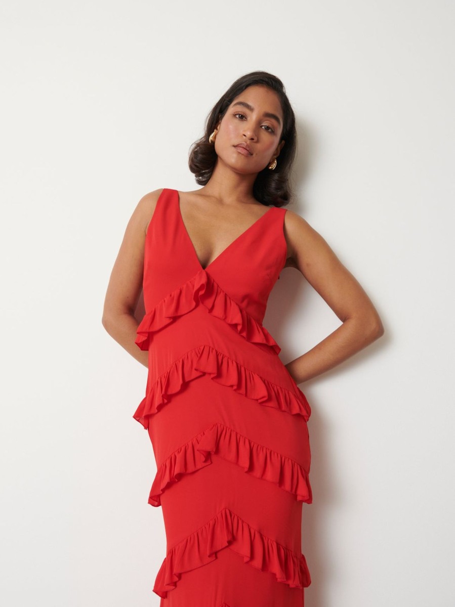 Clothing Pretty Lavish | Piper Ruffle Maxi Dress Red