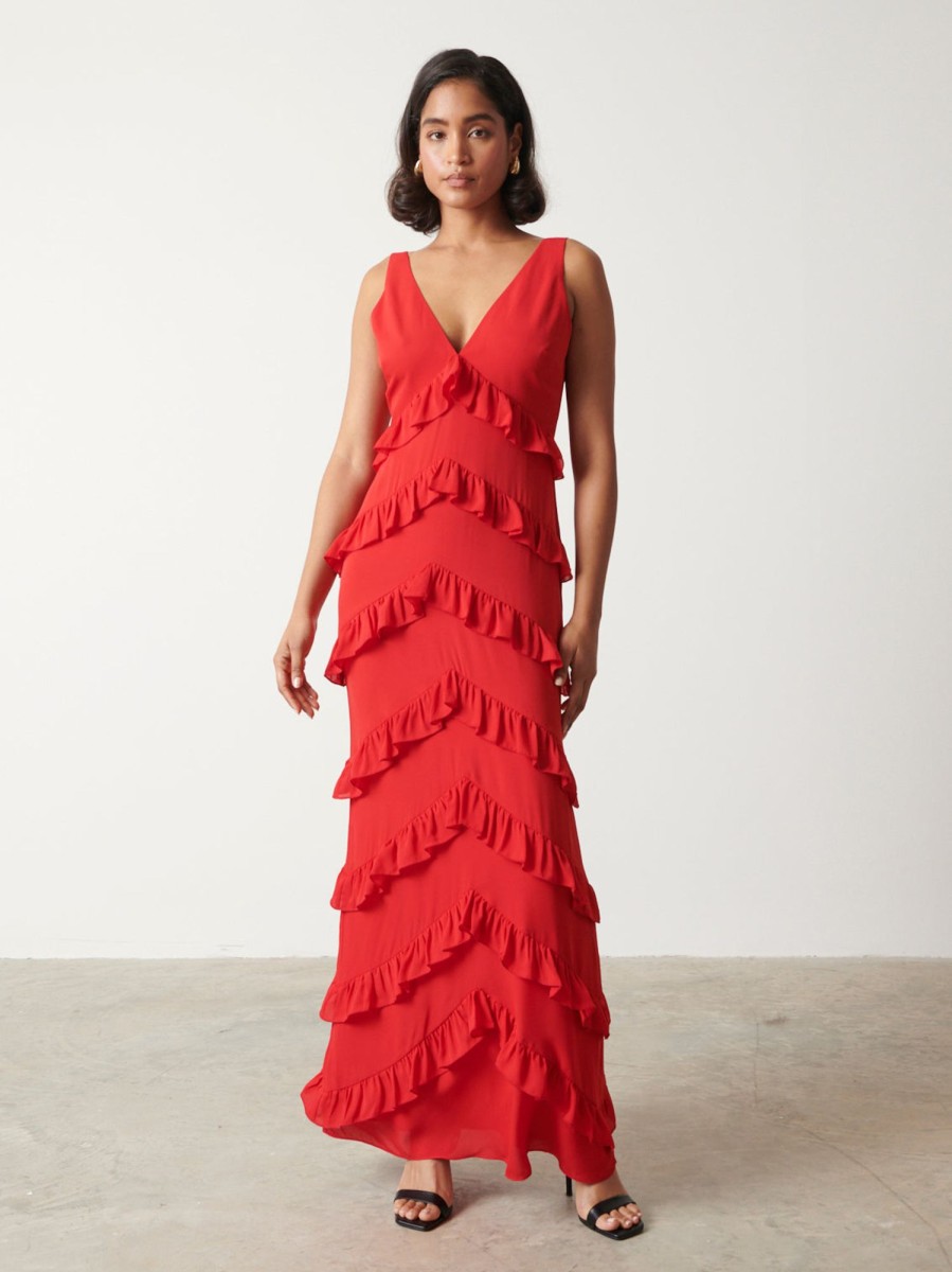 Clothing Pretty Lavish | Piper Ruffle Maxi Dress Red