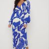 Clothing Pretty Lavish | Lilianna Backless Balloon Sleeve Printed Dress Blue Abstract