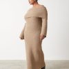 Clothing Pretty Lavish | Elodie Midaxi Bardot Knit Dress Curve Mushroom