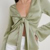 Clothing Pretty Lavish | Ashley Tie Drape Top Olive Grey