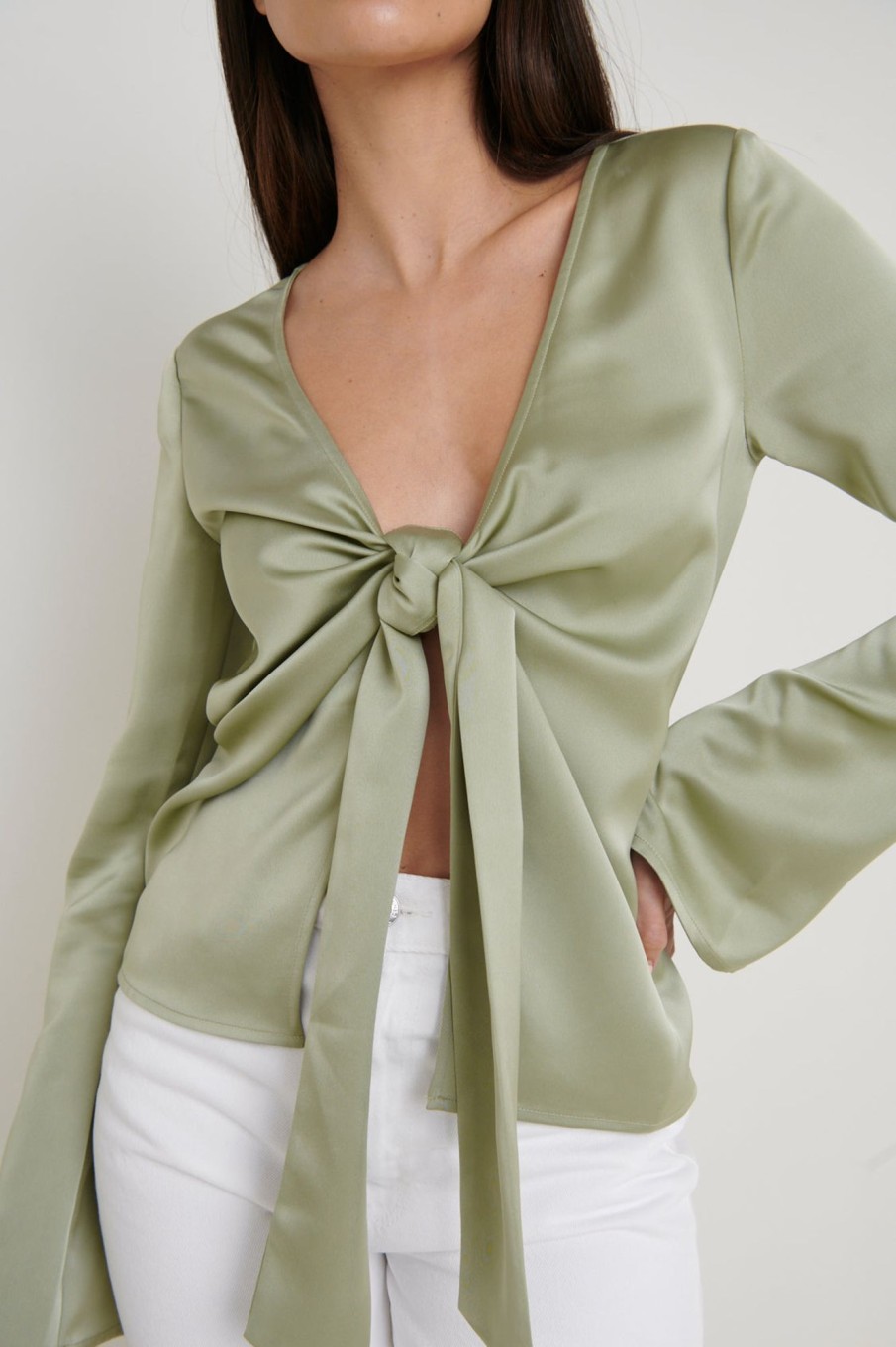 Clothing Pretty Lavish | Ashley Tie Drape Top Olive Grey