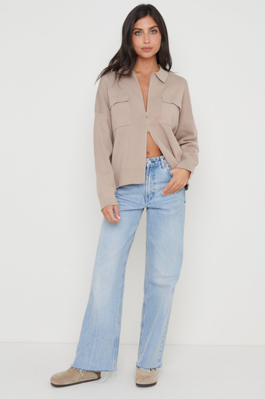 Clothing Pretty Lavish | Cameron Zip Up Cardigan Taupe