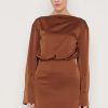 Clothing Pretty Lavish | Olive Long Sleeve Satin Dress Brown