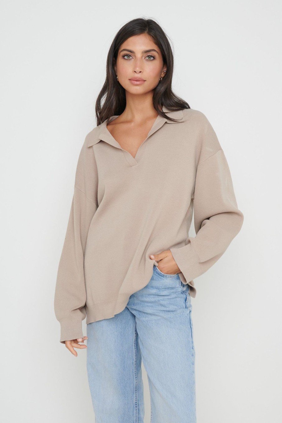 Clothing Pretty Lavish | Hayden Oversized Knit Jumper Beige