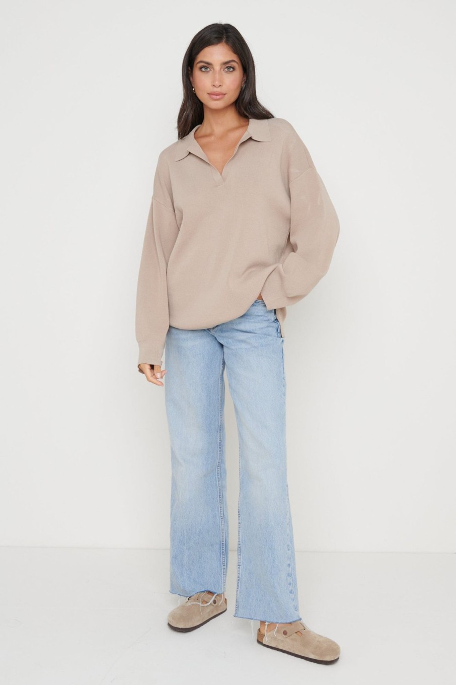 Clothing Pretty Lavish | Hayden Oversized Knit Jumper Beige