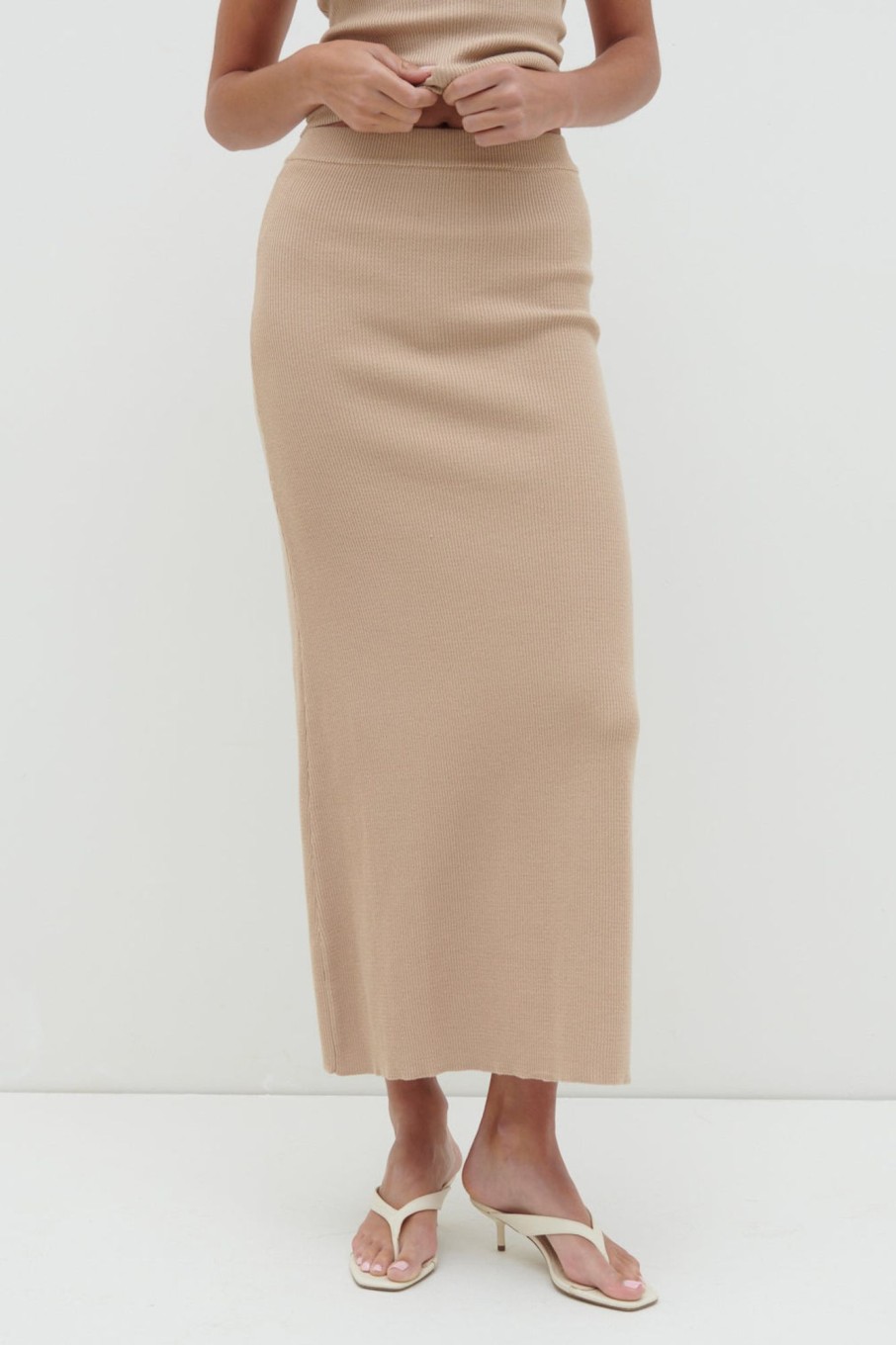 Clothing Pretty Lavish | Reese Midaxi Knit Skirt Beige