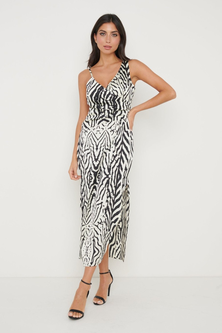 Clothing Pretty Lavish | Briella Printed Wrap Midaxi Dress Zebra Abstract