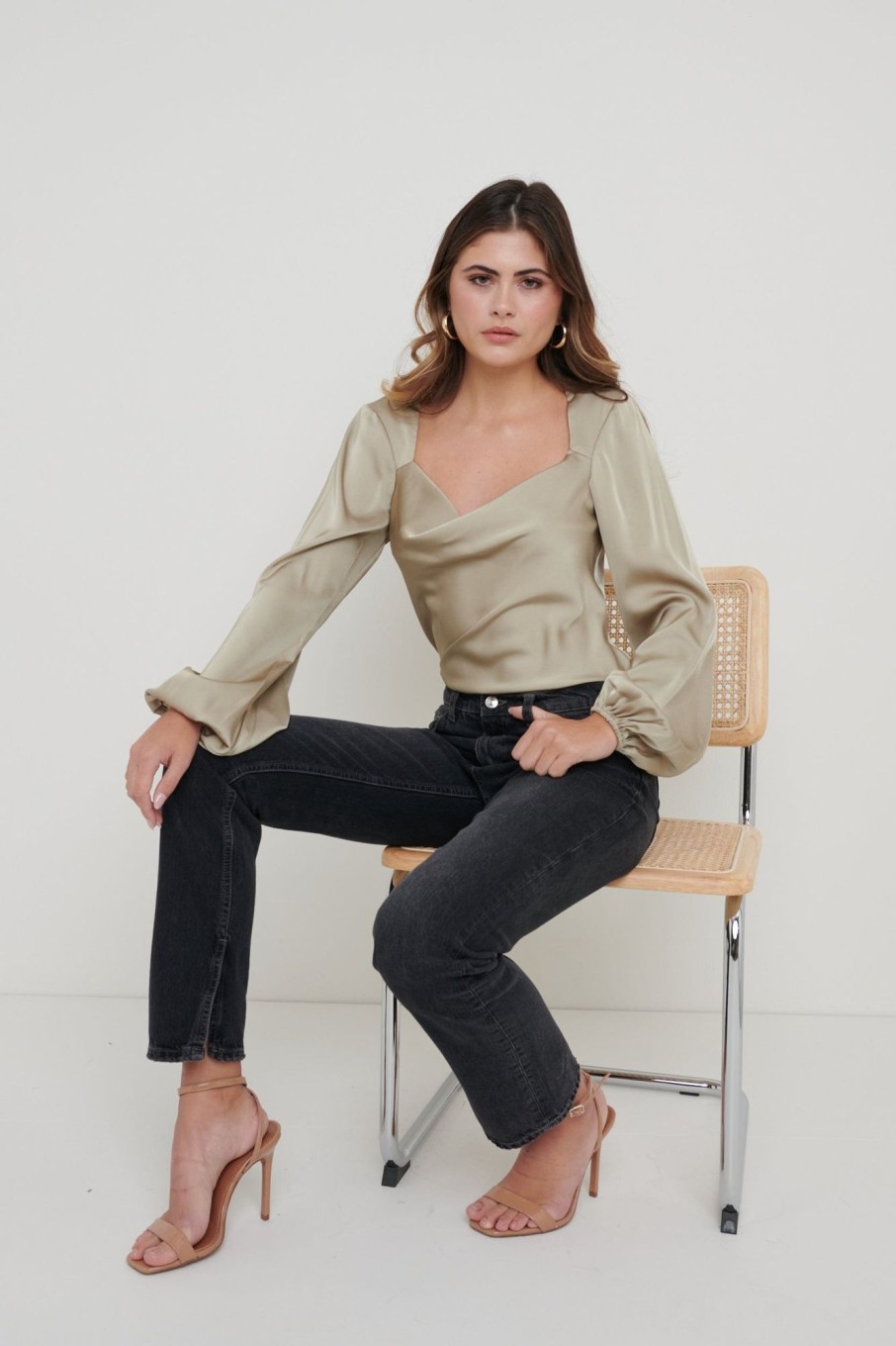 Clothing Pretty Lavish | Janis Blouse Taupe