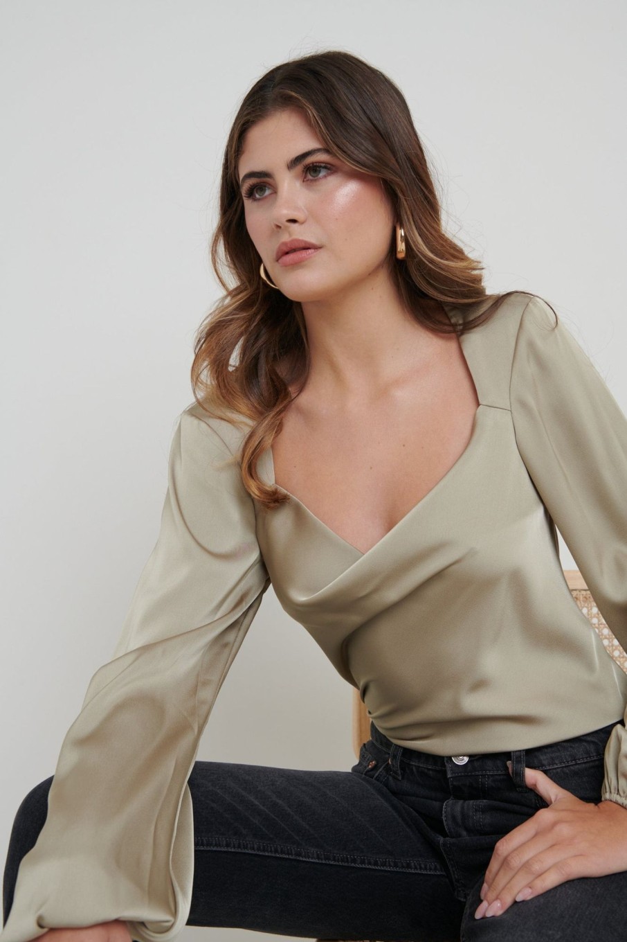 Clothing Pretty Lavish | Janis Blouse Taupe