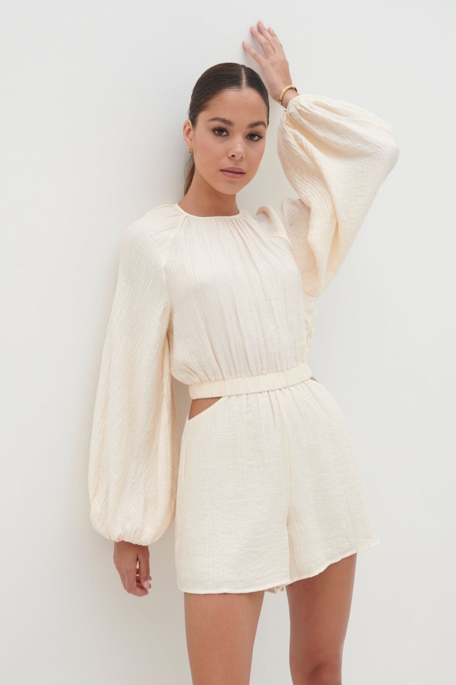 Clothing Pretty Lavish | Annie Cut Out Playsuit Cream