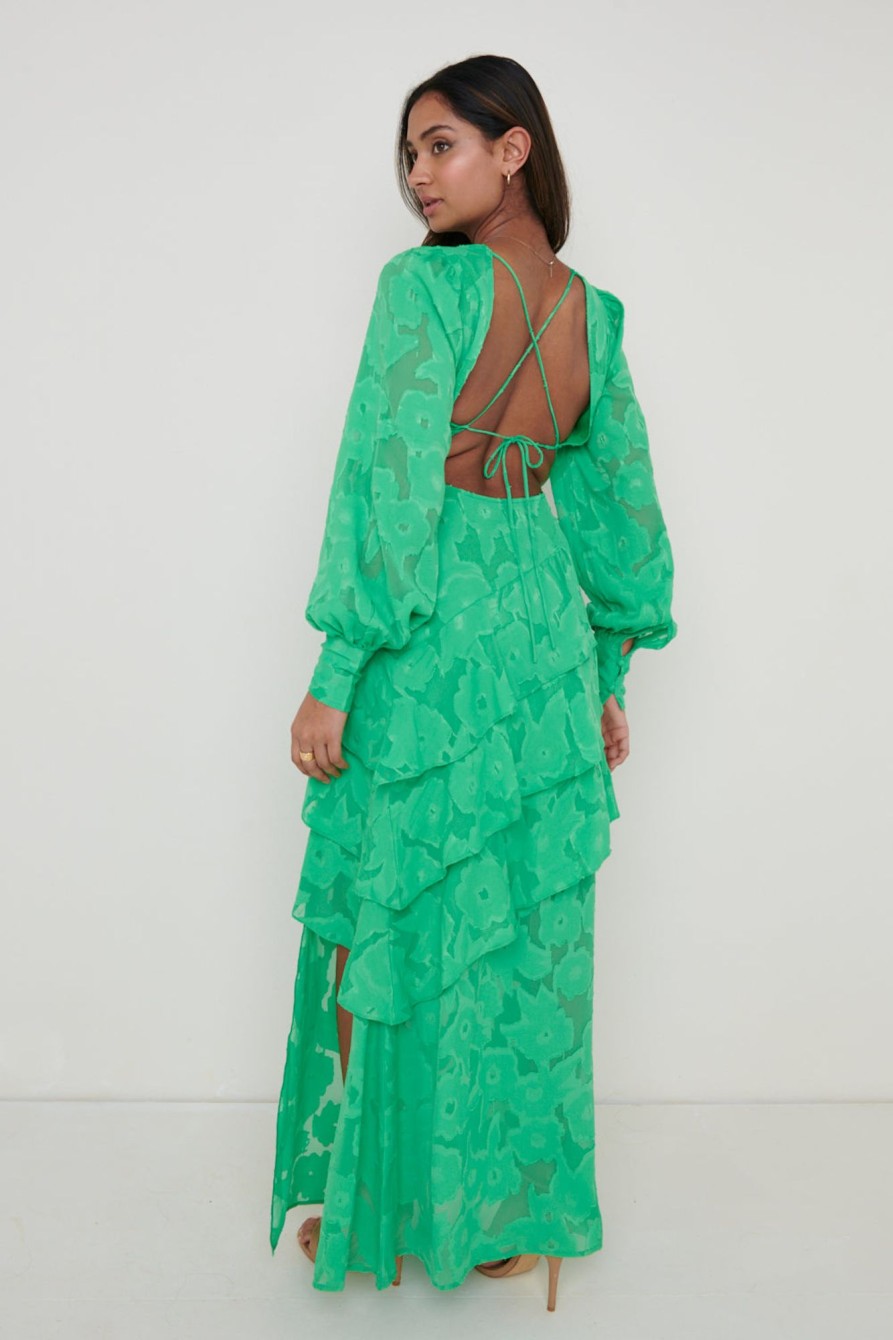 Clothing Pretty Lavish | Lois Cross Back Jaquard Maxi Dress Emerald