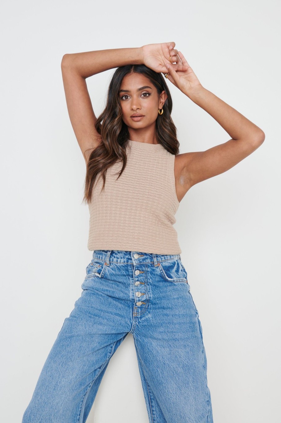 Clothing Pretty Lavish | Billie Crochet Knit Top Taupe