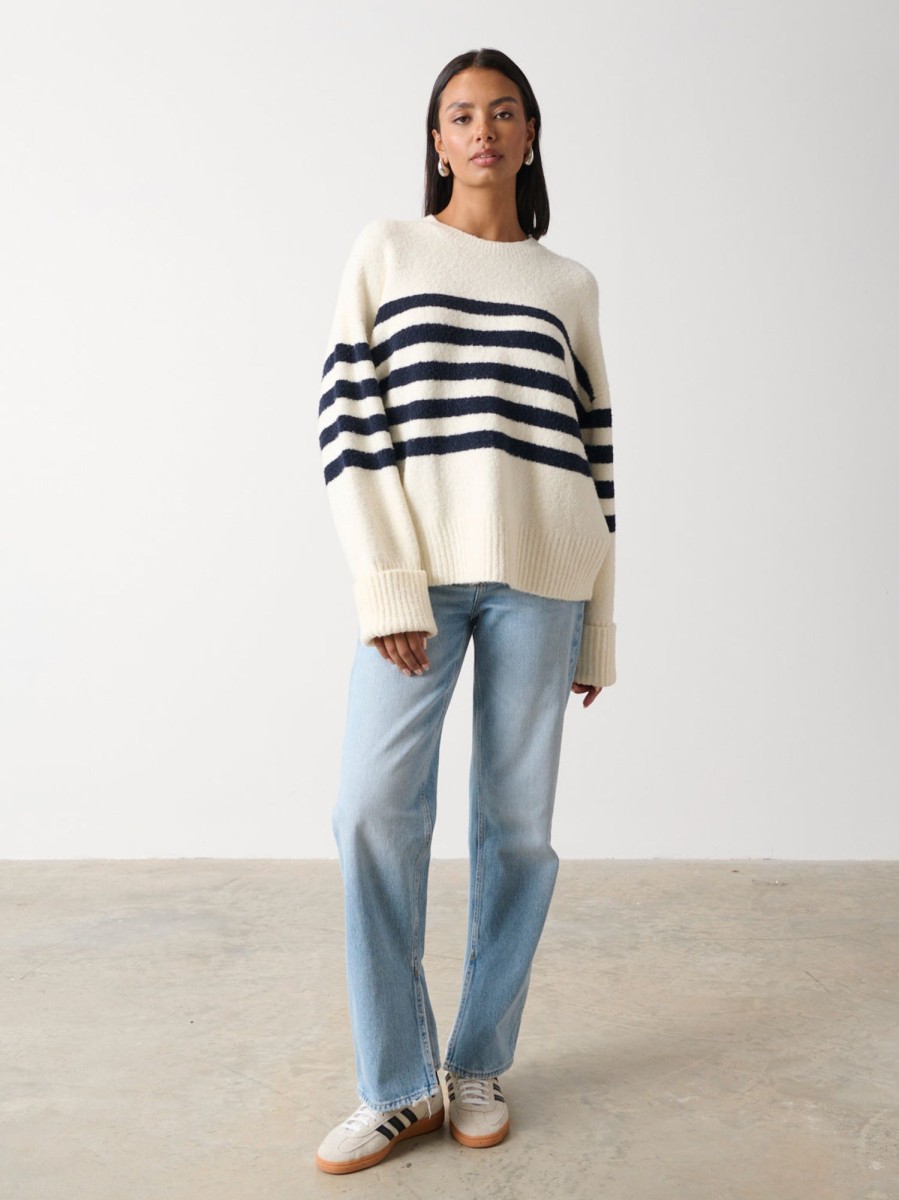 Clothing Pretty Lavish | Camille Oversized Striped Borg Jumper Cream