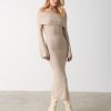 Clothing Pretty Lavish | Soreya Bardot Soft Knit Dress Beige